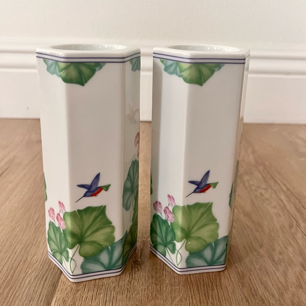 Royal Copenhagen Colibri Pair of Tall Tea Light Candle Holders - Vintage Rare‎